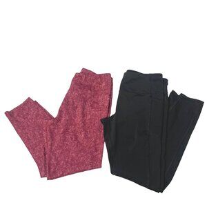 2 Pair Bundle of Side Pocket Athletic Leggings in Black & Pink - Avia, A Core